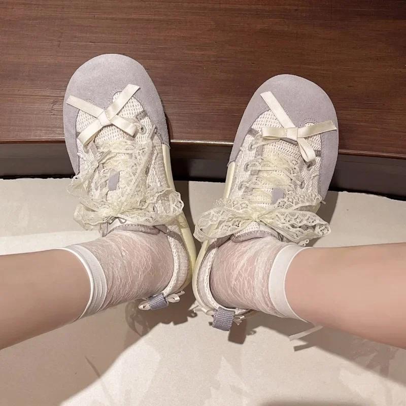 Mixed Colors Butterfly-knot Fashion Sneakers Lace-up Spring/autumn Ladies Shoes On Sale 2024High Quality Women's Vulcanize Shoes