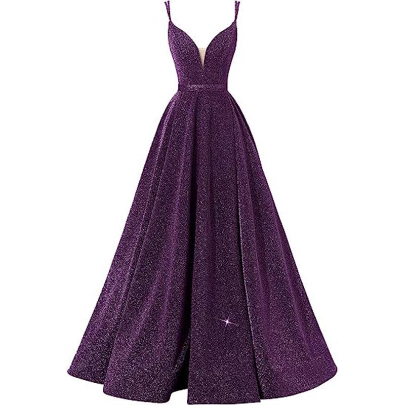 Evening dress new sleeveless off-the-shoulder sexy halter suspender deep V banquet reception evening dress women