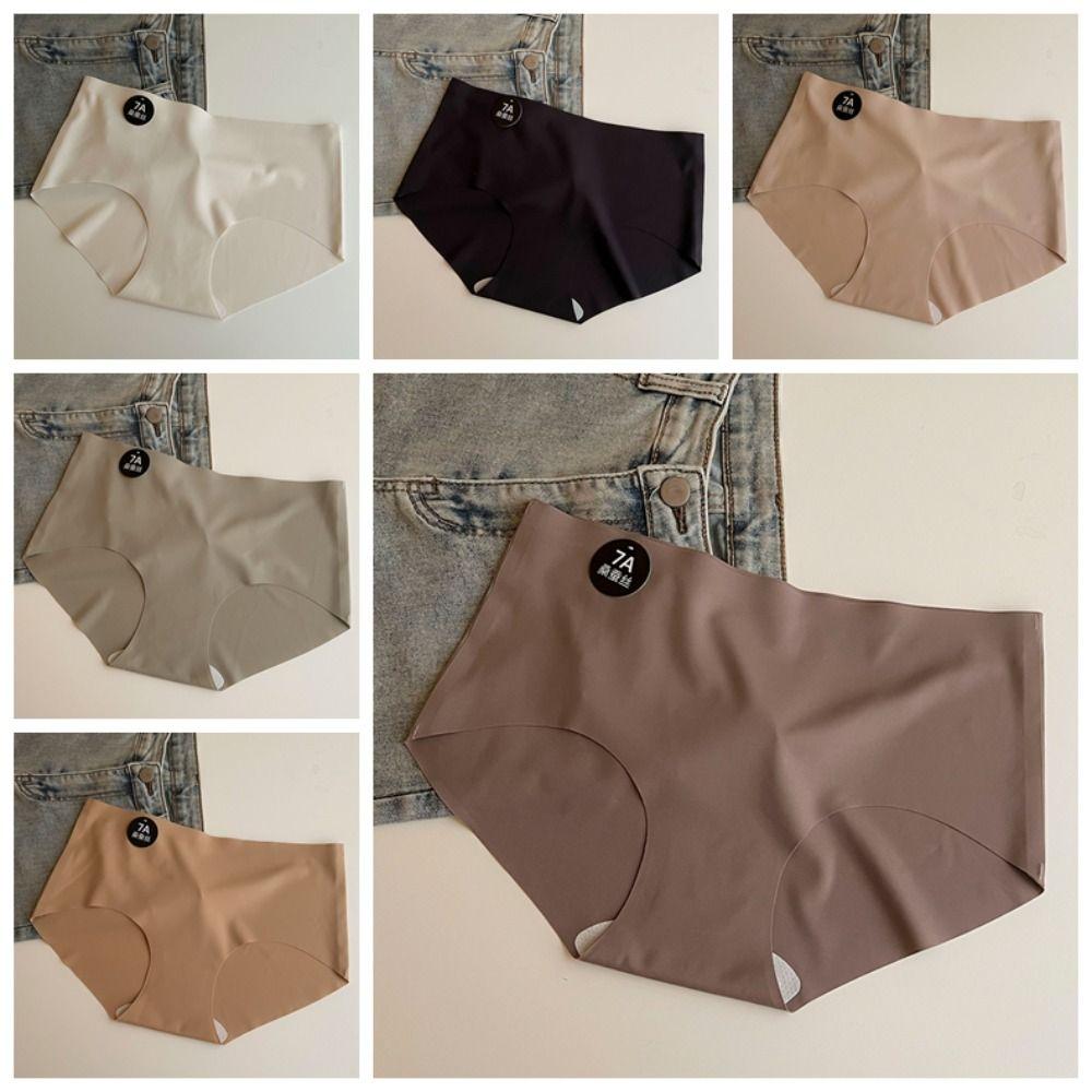 5Pcs Traceless Ice Silk Panties Mid Waist Underwear for Women Simple Seamless Briefs  Girl