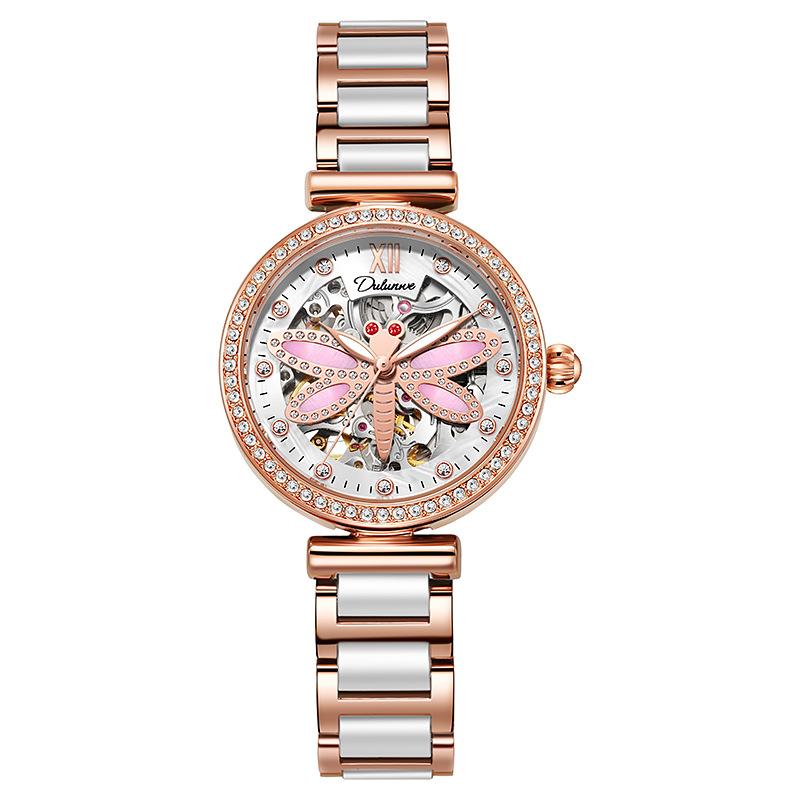 Dulunwe Automatic Mechanical Watches for Women Fashion Waterproof Watch with Dragonfly Dial for Ladies Gifts Diamond Watches