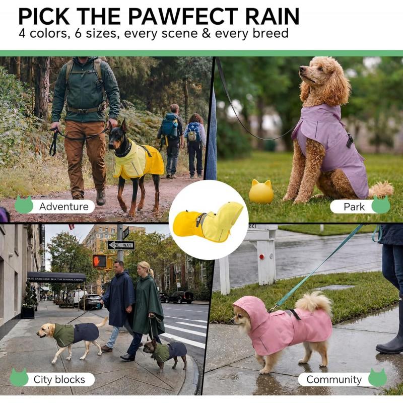 Waterproof Dog Raincoat With Reflective Stripes Adjustable Straps Hooded Pet Coat Outdoor Walks