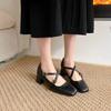 Овчина версия 2025 весна новая французский ретро Мэри Джейн одинарная обувь квадратный носок толстый каблук офисный OL высокий каблук одинарная обувь женщины