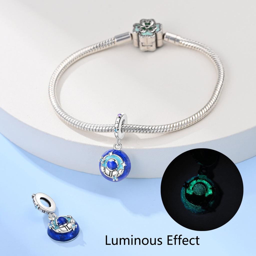 Luminous Astronaut Moon Planet Pendant Beads Diy Jewelry Accessories Bracelet Plated Style