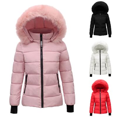 Женское зимнее однотонное пуховое пальто больших размеров с длинным рукавом и карманом на молнии