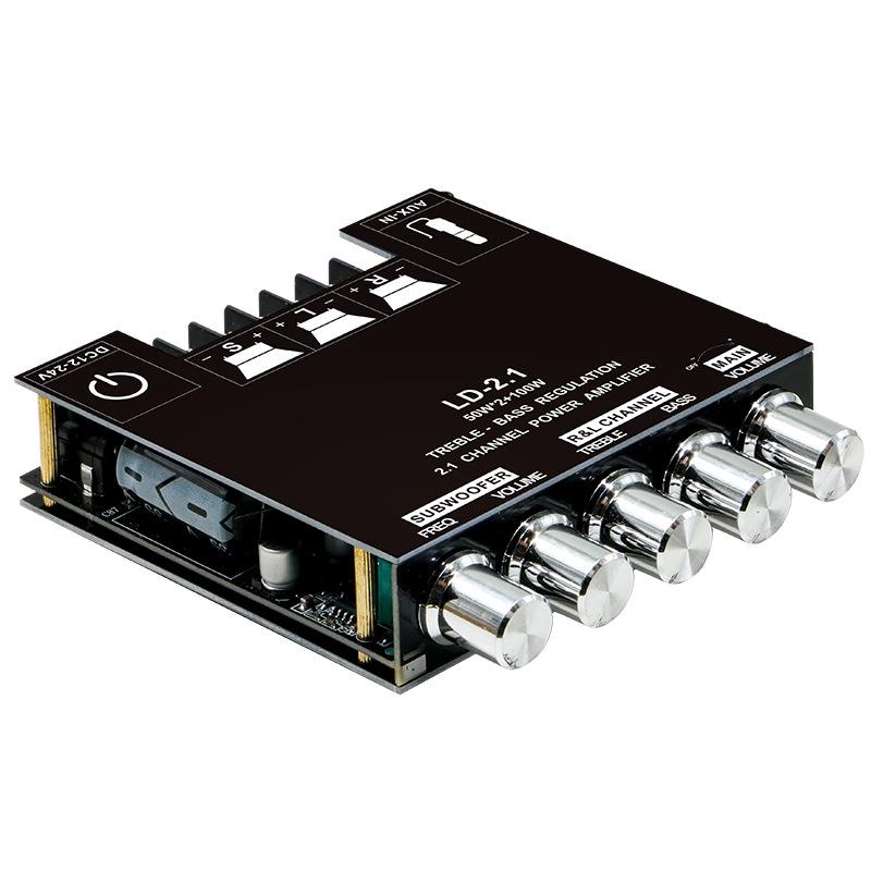 2.1-канальная цифровая плата усилителя с Bluetooth, функциями регулировки высоких/низких частот, супербаса и высокой мощностью для сабвуферов и автомобильных аудиосистем.