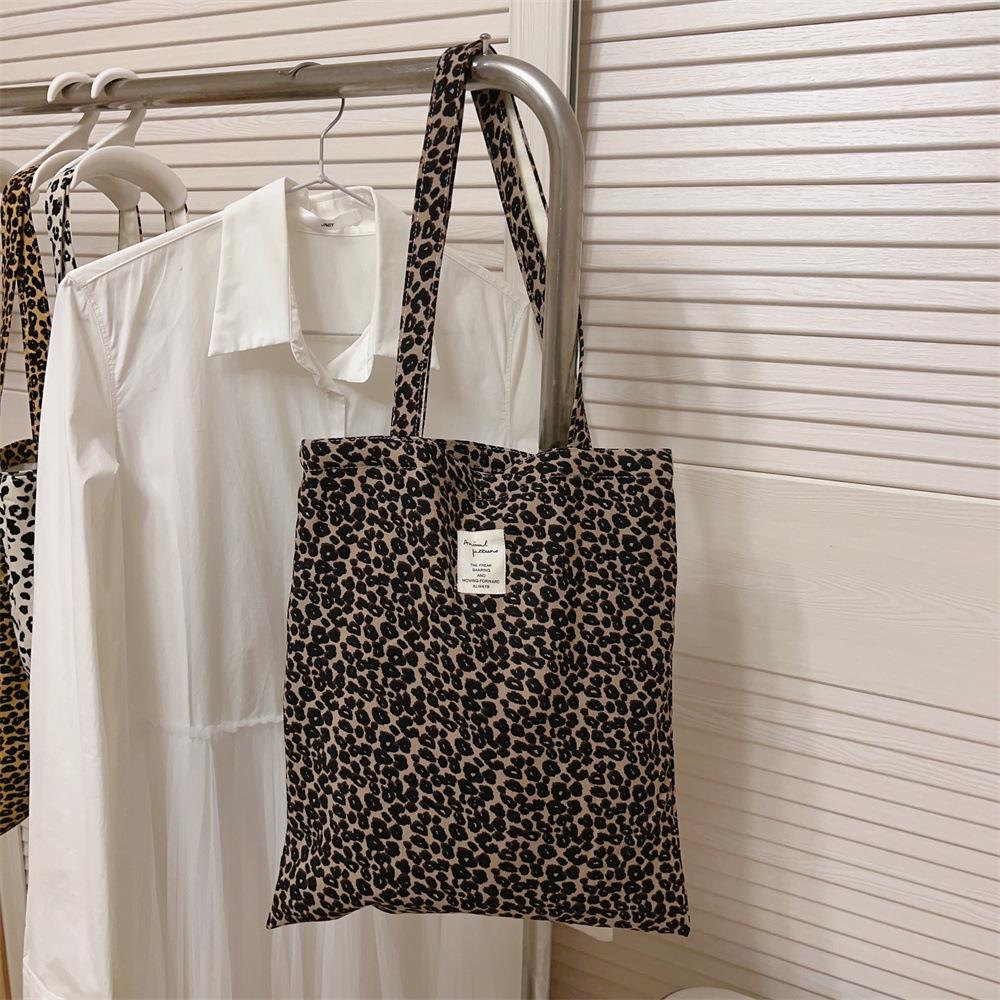 Сумка-тоут с леопардовым принтом женская, большая вместимость, холщовая сумка на плечо, многоразовая хозяйственная сумка