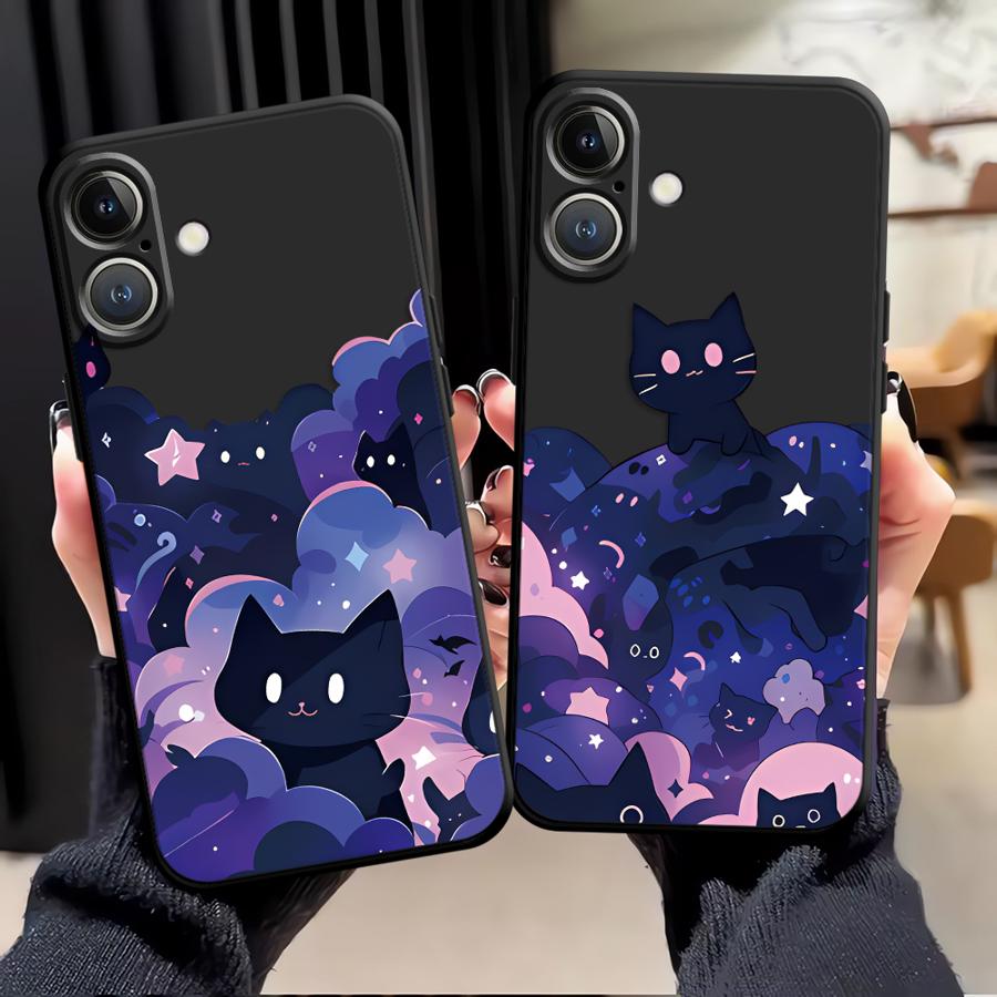 Чехол для телефона Funda для Apple iPhone 17 Pro Max XR XS MAX 15 Pro 7 8 Air 16 13 12 14 11 Черная кошка Звездная ночь