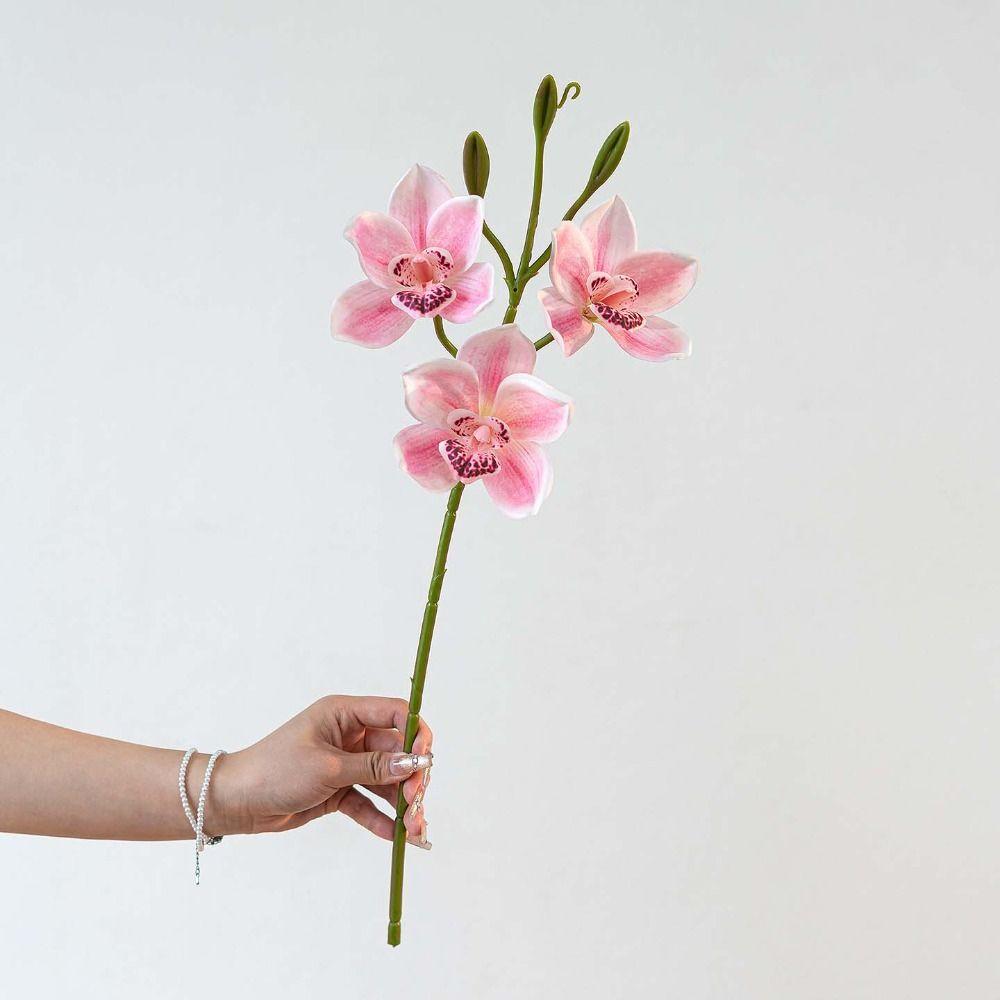 3 Heads Design Faux Flower 55cm Length Artificial Flower Stem Simulated Orchid  Wedding Decoration