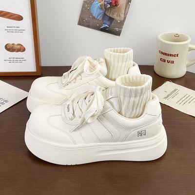 Мода 2025 Осень Чисто Белые Дышащие Платформа Повседневные Студенческие Спортивные Белые Туфли Простые Подходящие ко всему Кампусные Туфли