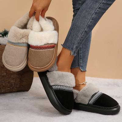 Модные женские тапочки 2024 Новинка Зимний тренд Лаконичные домашние теплые нескользящие плюшевые тапочки Женские шлепанцы с закрытым носком Женская домашняя хлопковая обувь