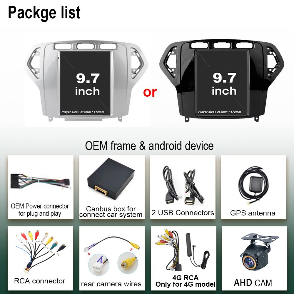 9,7-дюймовая автомагнитола Android 14 для Ford Mondeo Mk4 Galaxy A/C 2007-2010, не 2 DIN, стерео головное устройство, беспроводной CarPlay, GPS-навигация