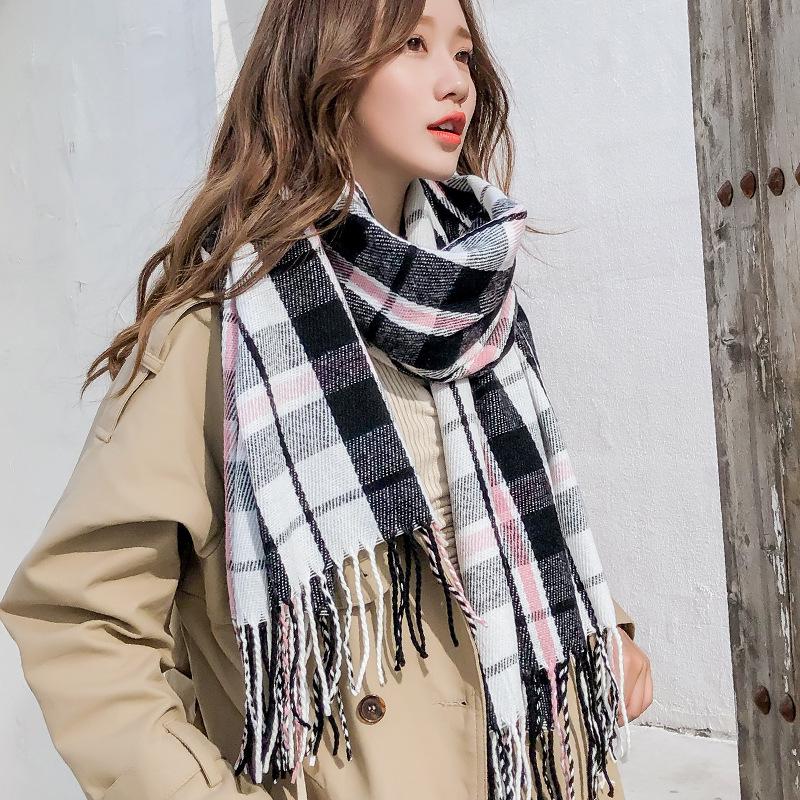 Новый клетчатый шарф в корейском стиле: Теплая, Утолщенная Осенне-Зимняя Шаль для Женщин и Студентов - Милый Утеплитель для Шеи в Стиле Интернет-Знаменитости