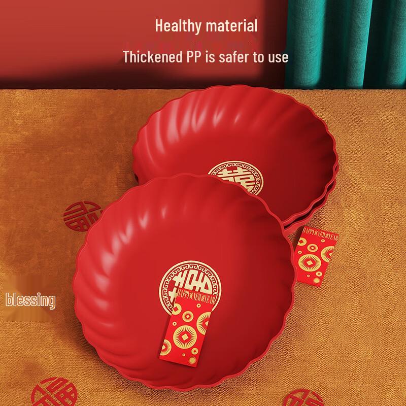 Festive Red Plastic Fruit Plate with Fu Character