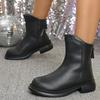 Классические женские ботильоны из однотонной черной искусственной кожи с задней молнией, зима 2025, с круглым носком, на среднем каблуке, зимние теплые нескользящие туфли