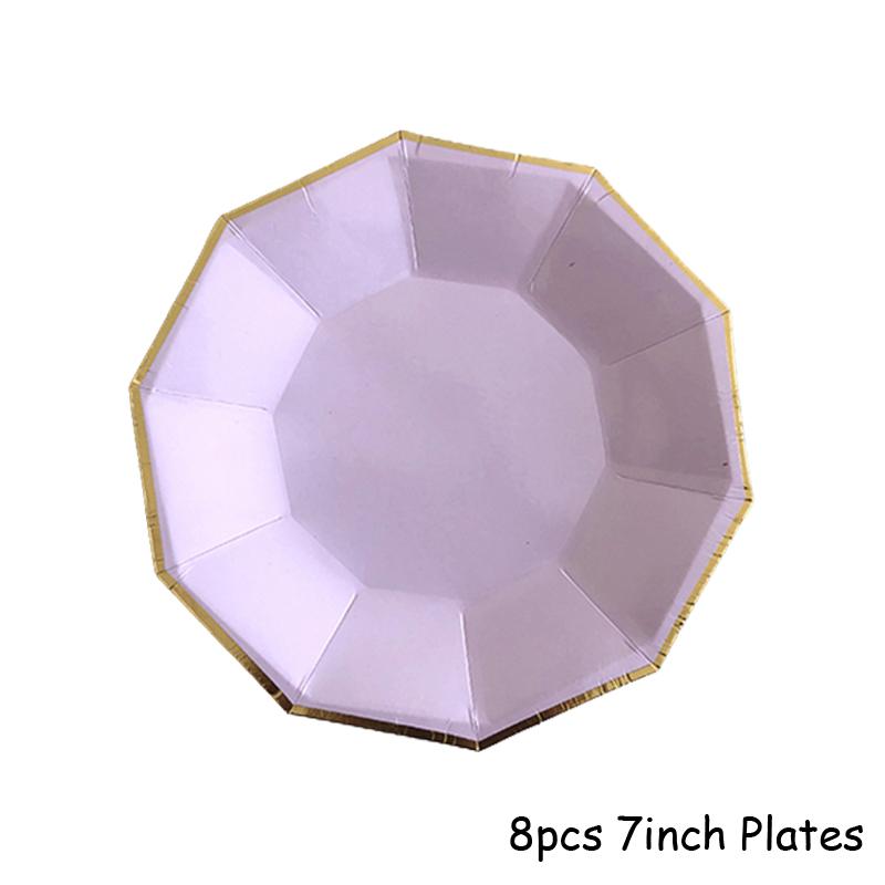 Золото Фиолетовый Вечеринка Одноразовые Столовые Наборы Бумажные Стаканчики Тарелки Товары Для Детского Праздника День Рождения Карнавал Свадебный Декор Детские Сувениры