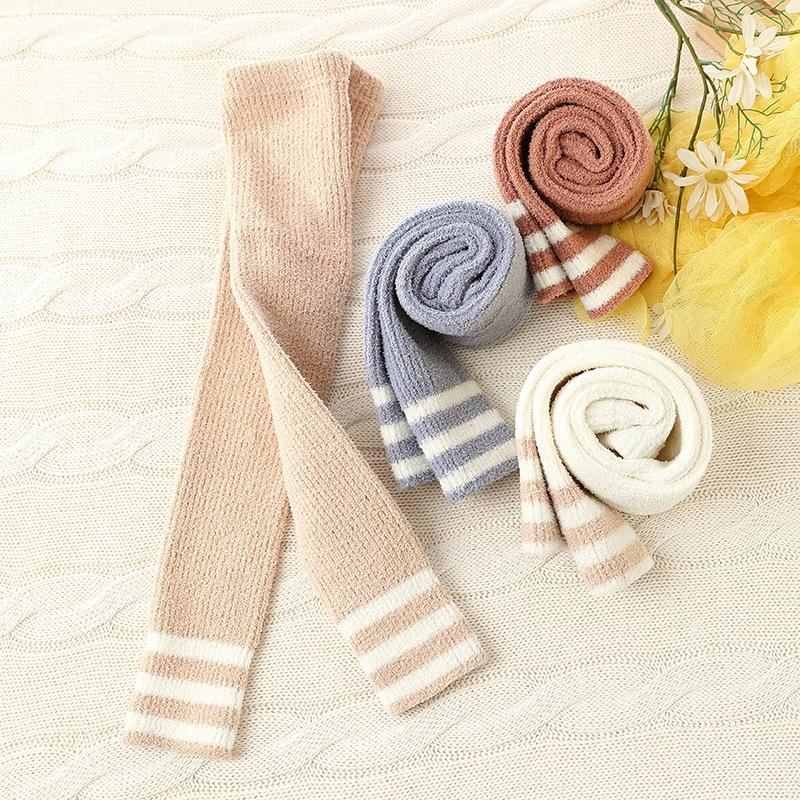 Зимние колготки для девочек, осенние детские термобелье для мальчиков, толстые полосатые штаны, детские теплые милые леггинсы из кораллового флиса, детские аксессуары