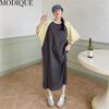 MODIQUE Summer Plus Size Women Loose Versatile A-Line Patchwork Raglan Sleeve Cotton Long Dresses Female Casual Oversize O-Neck Dresses