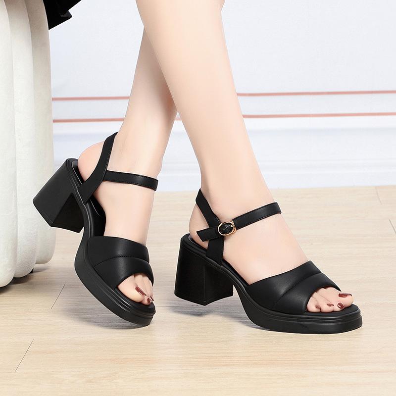 Fashion Fashionable Thick-Soled One-Strip Sandals For Women With Thick Heels Open Toes Soft Sole Versatile High Heels Simple Comfortable