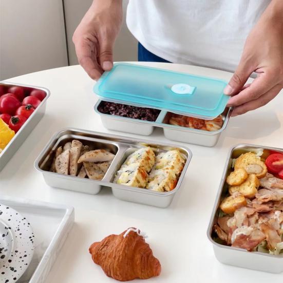 2 шт. контейнеры из нержавеющей стали для закусок, двойной отсек для приправ с крышками, ланч-бокс Bento