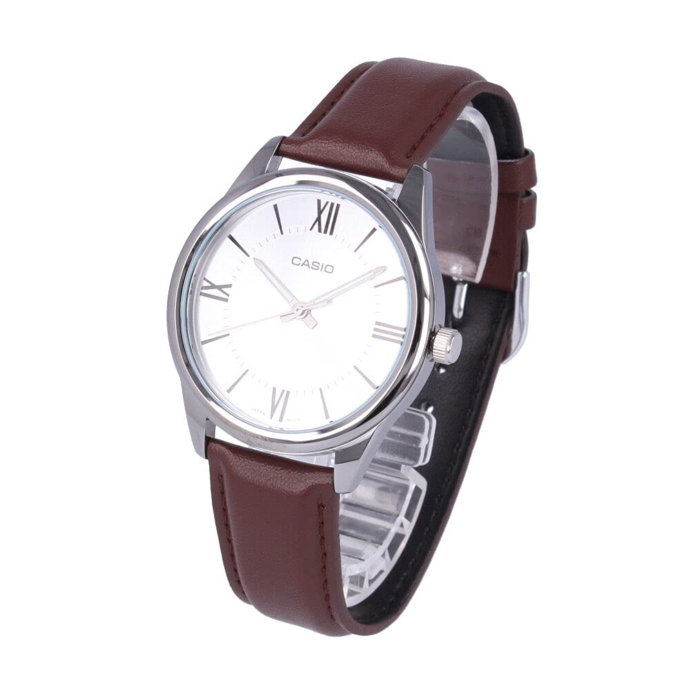 Casio Аналоговые часы Нержавеющая сталь Кожа Серебристый Коричневый MTP-V005L-7B5