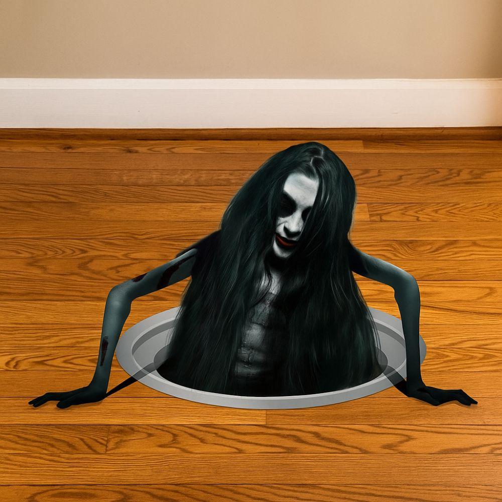 Long Hair Women Halloween Ghost Stickers Scary Funny Ghost Wall Stickers Removable PVC Halloween Decal Interior Props