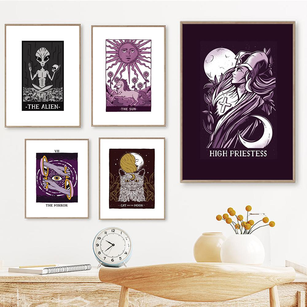 Плакат и печать карты Таро «Инопланетное солнце» Vinatge Moon Cat Canvas Painting Abstract Pictures Kids Room Home Decor