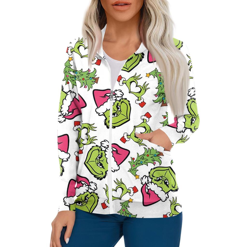 Women Long Sleeve Pattern Pocket Working Stand-up Collar Single-breasted Protective Overalls Cardigan Jacket Top