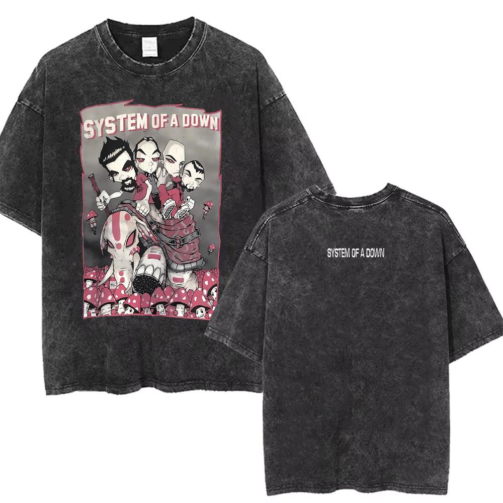 Washed Vintage System of A Down Toxicity Music Album Cover Tshirt Men Rock Oversized T Shirt s Alternative Metal Merch Tshirt