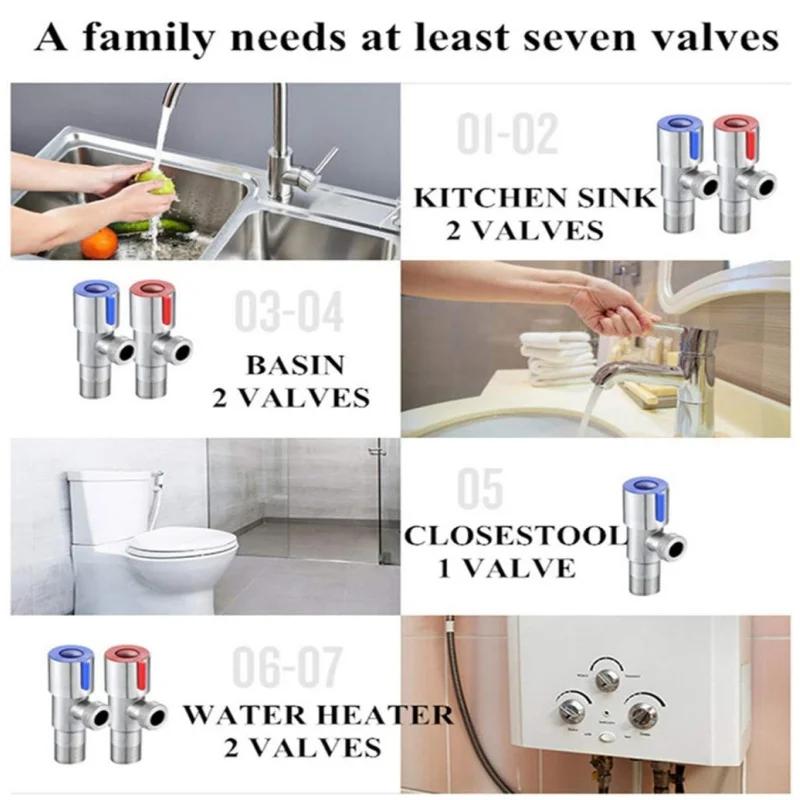 Треугольный клапан из нержавеющей стали для туалета, запорный клапан для водонагревателя, клапаны для ванных комнат, кухонь, балконов, туалетных принадлежностей