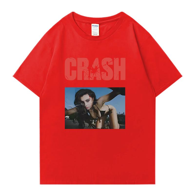 2026 Горячий Новый Хлопковый Футболка с Круглым Вырезом Charli XCX CRASH Оверсайз Летняя С Коротким Рукавом Футболки Унисекс Женские 100% Хлопок Большие Размеры Топы