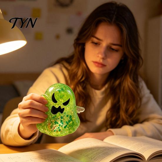 Clear Ghost Toy Halloween Stress Relief Toy, Spooky Glitter Squeeze Soft TPR Fidget Sensory for Focus and Relaxation Elastic Squeezing