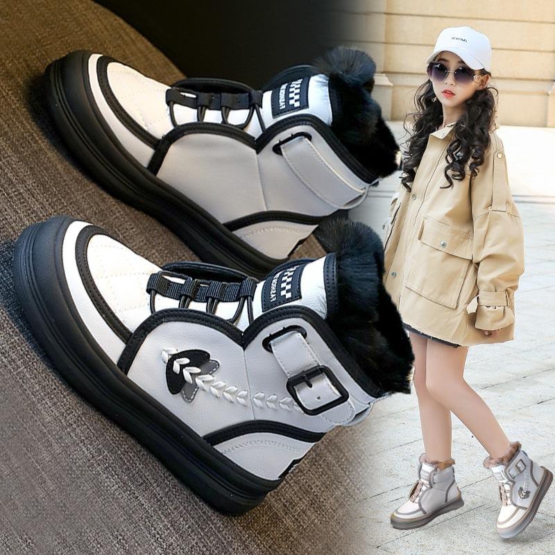 Зимние ботинки для девочек, новый стиль, утепленные, северо-восточные, большие, хлопковые, противоскользящие, с мягкой подошвой, детские ботинки