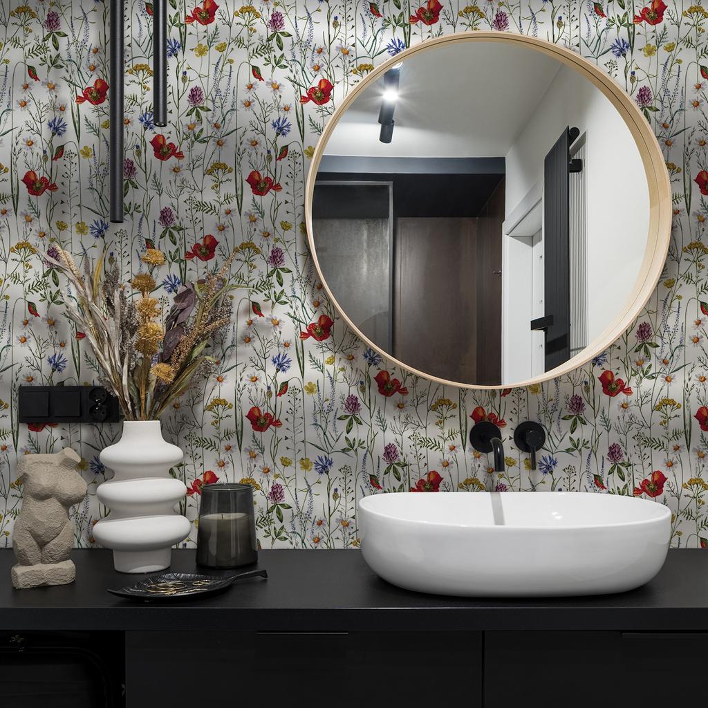 Акварельные луговые цветочные обои самоклеящиеся Дикие цветы Самоклеящиеся съемные обои для ванной комнаты, кухонных шкафов