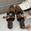 Мода Женская Металлическая Пряжка Обувь Балетки Шлепанцы Женские Тапочки Мюли Обувь Мода Леопардовый Принт Женские Балетки Тапочки Большой Размер 43