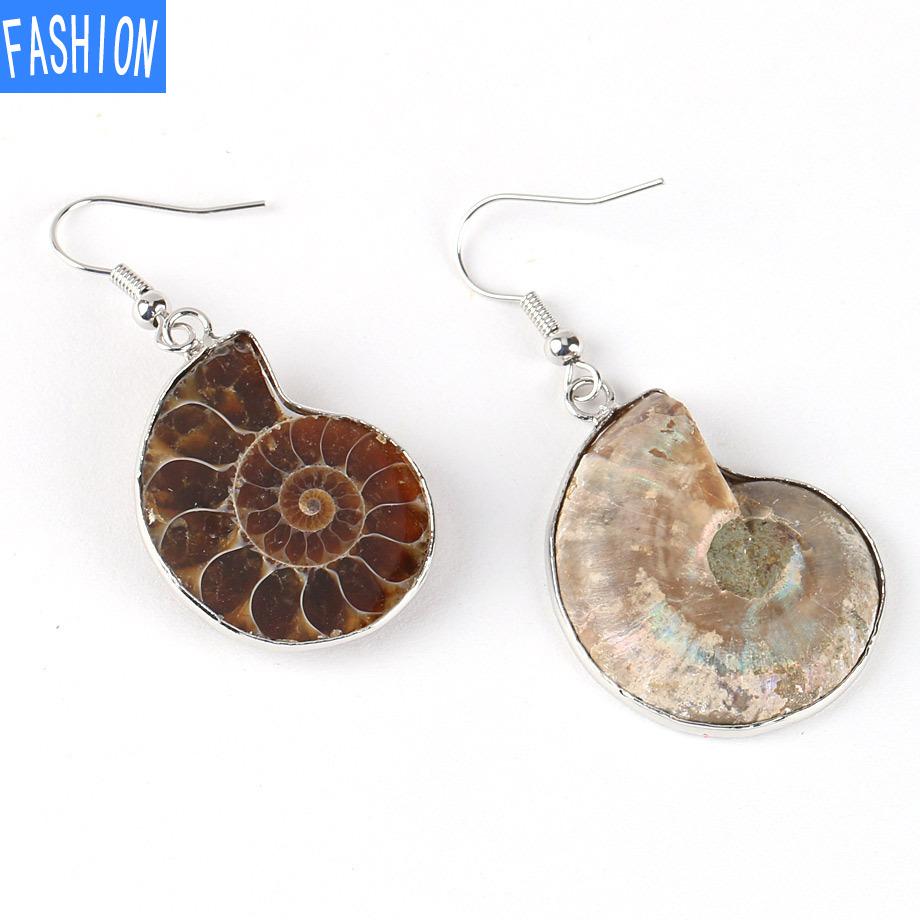 European and American Shell Earrings Conch Fossil Earrings Summer Creative Beach Jewelry Earrings