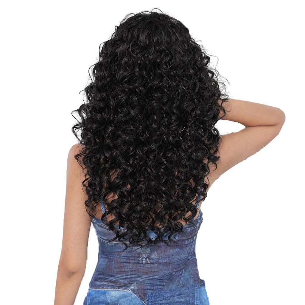 TikTok Kinky Curly Wig с челкой - иссиня-черные афро-текстурированные синтетические волосы, термостойкие кудри 3C-4A, естественный вид, защитный стиль парика