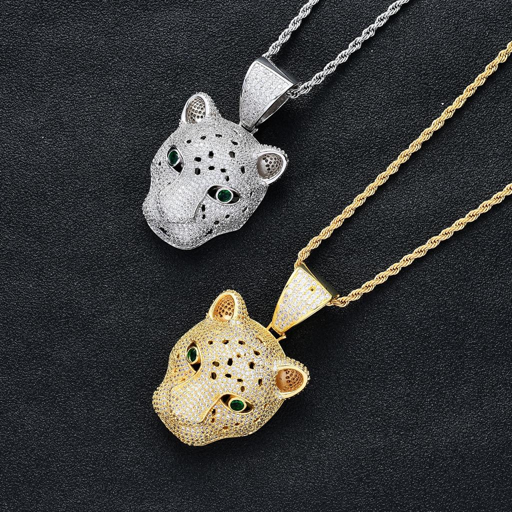 BES Bling Bling Micro-inlaid 5A Zircon Animal Pendant Leopard Head Pendant for Necklace Accessories Men Women
