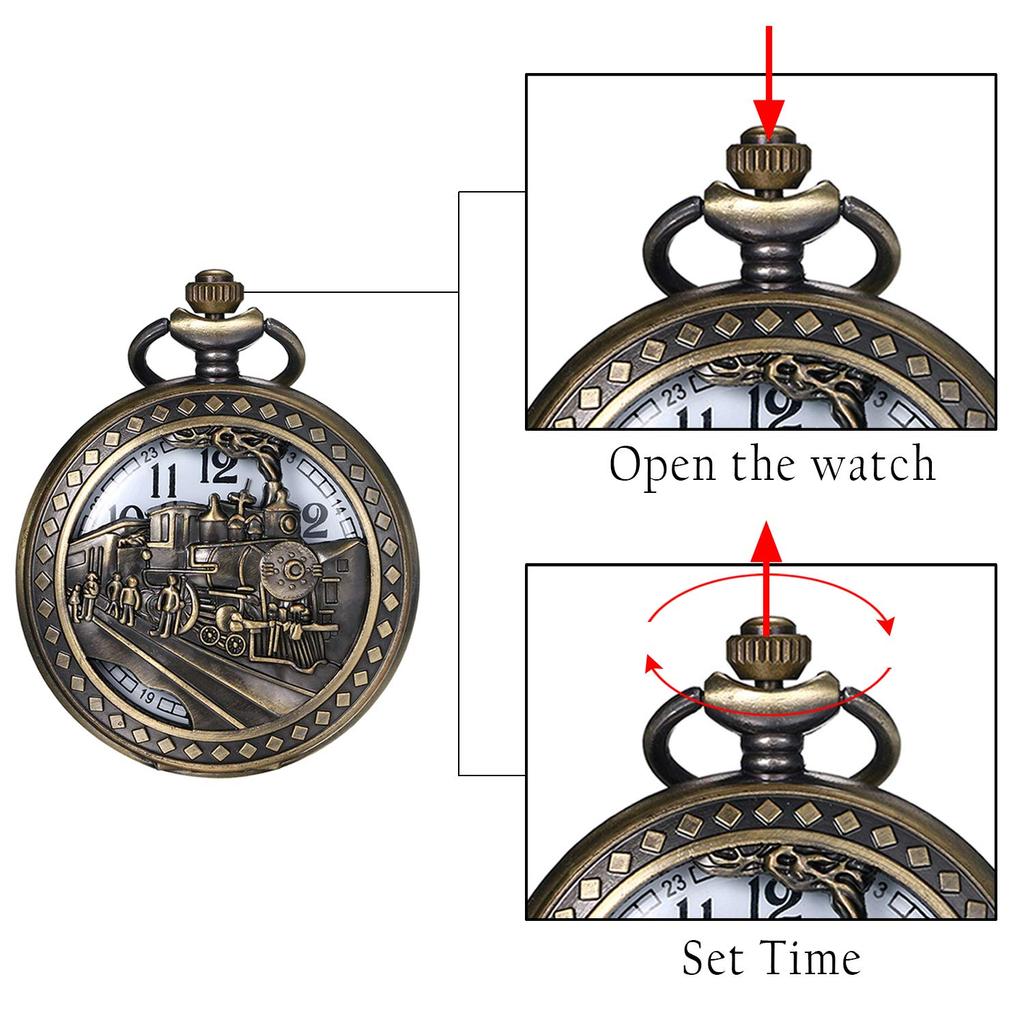 JEWELRYWE Карманные часы Антикварные часы с подвеской в виде поезда Аналоговые карманные часы с подвеской на шею Часы для мужчин Церемония совершеннолетия День рождения Годовщина