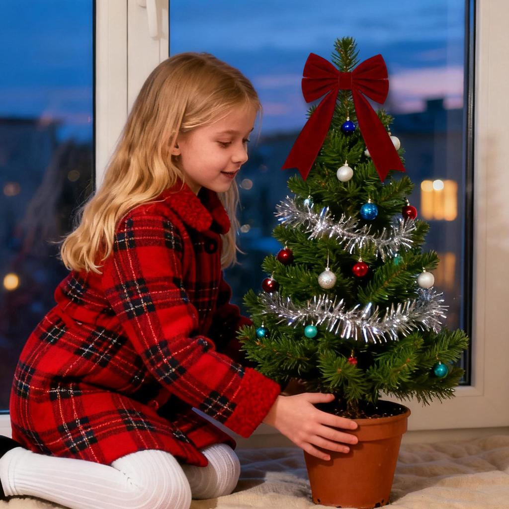 Velvet Bow With Spiral Ribbon 12pcs Christmas Bows Xams Tree Decoration Wreath Garland Decorative Bows Festival Party Decor