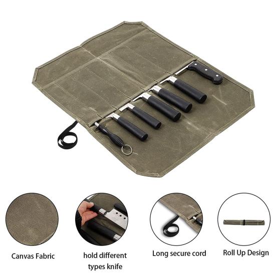Knife Roll Bag with 7 Slots Large Capacity Easy Carrying Wear Resistant Waterproof Portable Cooking Knife Organizer Storage Pouch