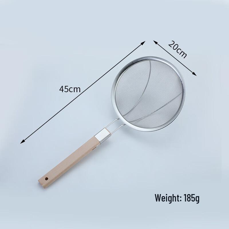 ZISIZ Wooden Handle Stainless Steel Mesh Skimmer Spoon