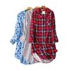 Flannel Cotton Home Nightgown Cardigan Shirt Nightgown Cute Cartoon Plaid Design Pajamas Pajamas for Women