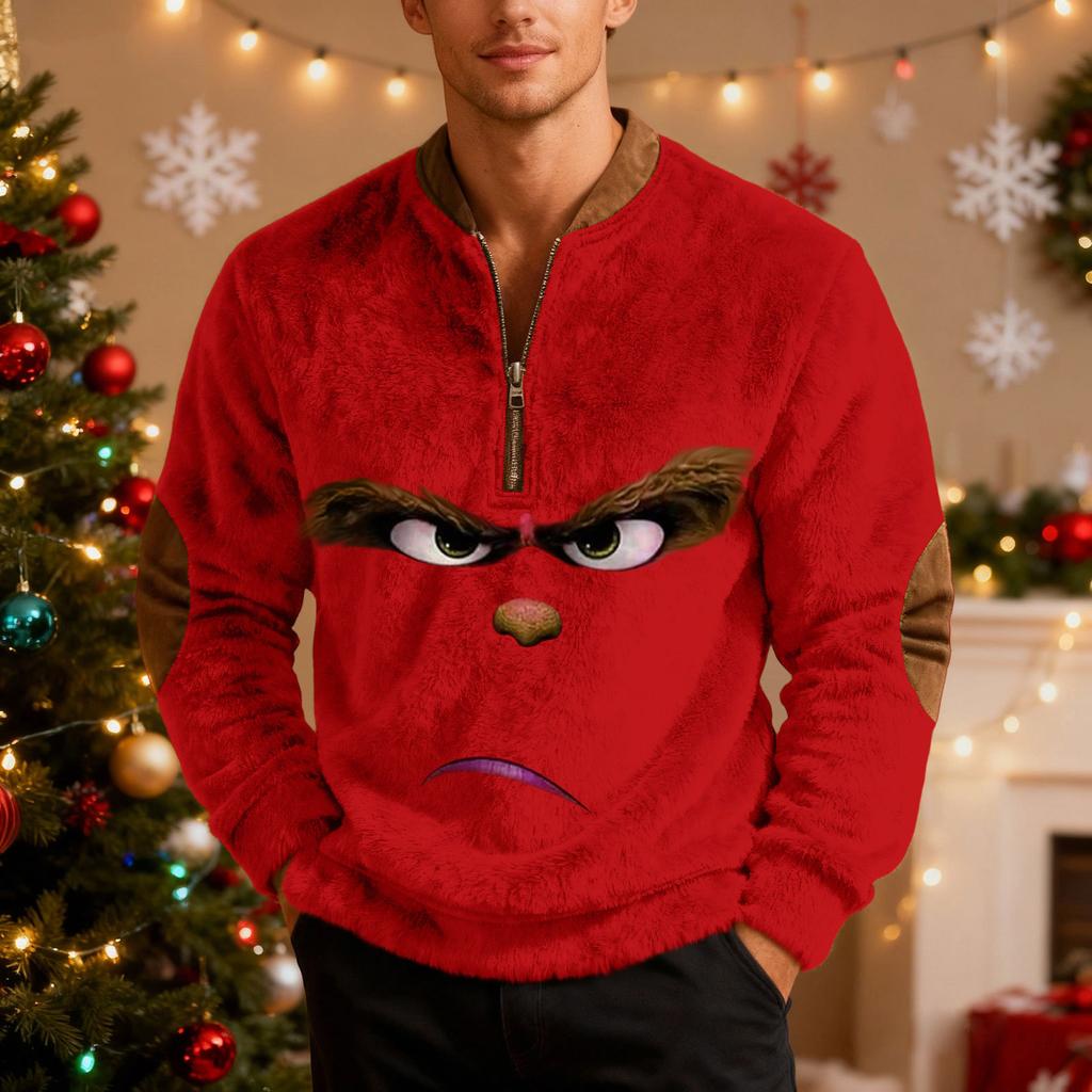 Mens Christmas Sweater Zip Up Sweatshirts Vintage Knit Graphic Sweatshirt Xmas Stand Collar Pullover