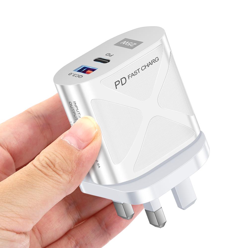 Светодиодная быстрая зарядка 25 Вт с двумя портами и поддержкой PD+QC3.0 для мобильных телефонов - стандарты США/ЕС/Великобритании