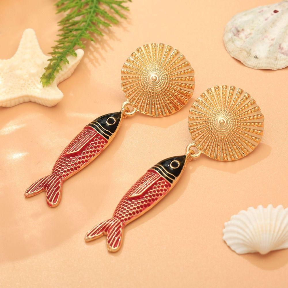 Korean Style Bohemian Dangle Earring Metal Animals Earrings Retro Fish Pendant Earrings  Beach
