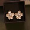 18k Flower Pearl Earrings Retro Temperament Versatile Stud Earrings Elegant High Sense Niche Earrings Women