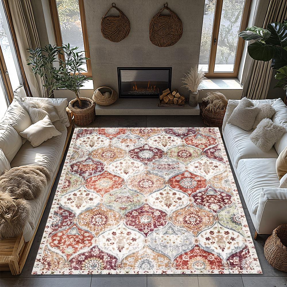 Винтажный богемный ковер, Ковер с этническим узором мягкого голубого цвета, Нескользящий ковер для гостиной, Моющийся декор с низким ворсом для спальни, прихожей