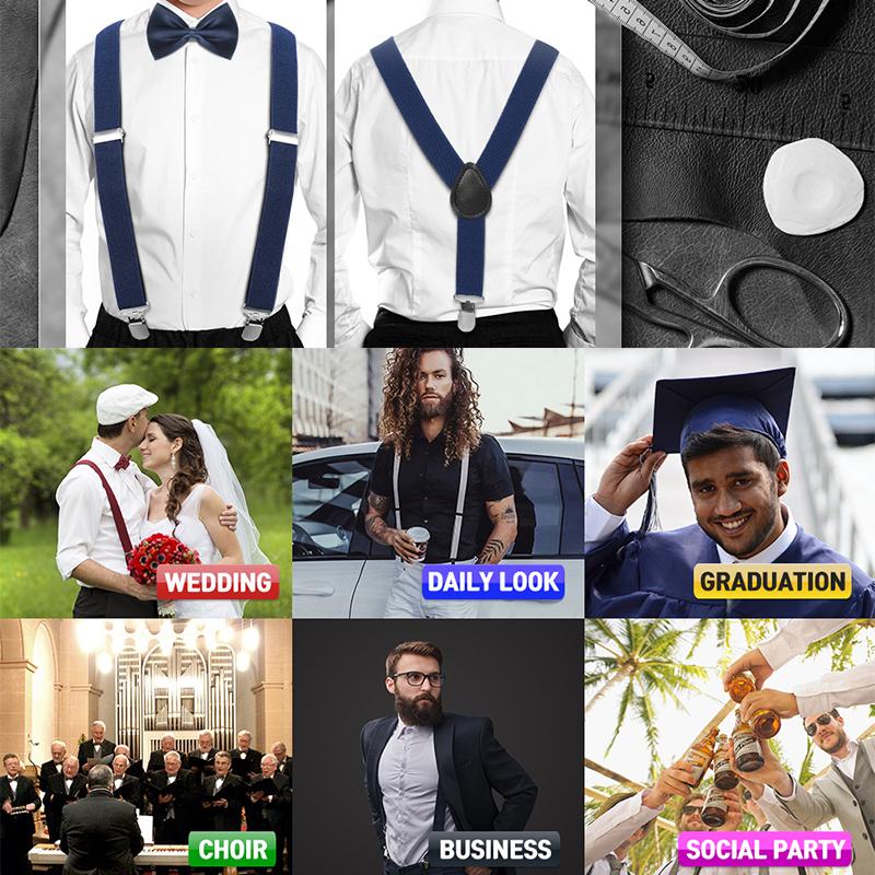 Классический комплект подтяжек и галстука-бабочки, регулируемые эластичные подтяжки с Y-образной спинкой шириной 2,5 см и 3 зажимами, тканый предварительно завязанный галстук-бабочка шириной 12 см, один размер для мужчин и женщин