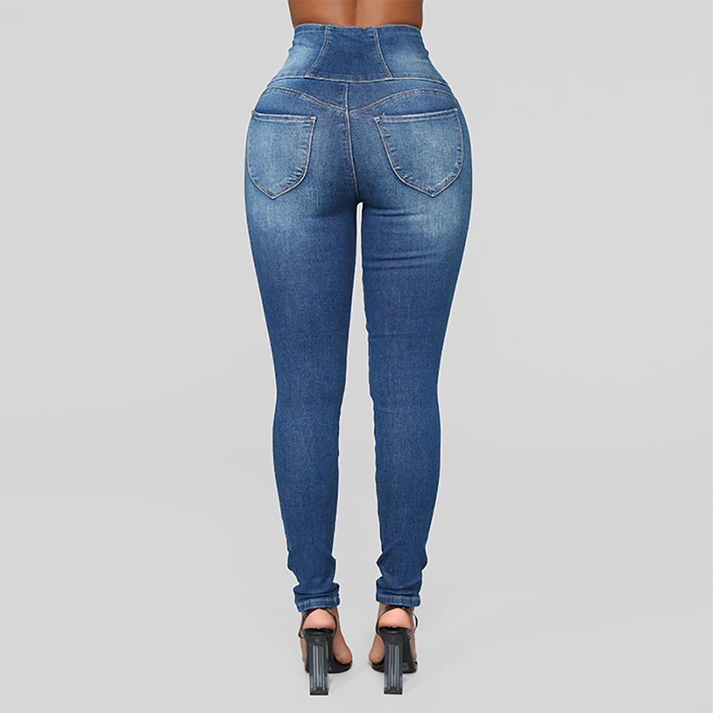 Women  Elastic ButtoPlus Loose Hole Denim Casual Small Feet Cropped Jeans