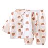 Futupe Baby Long Long Front Cotton Double Loungewear Set for Girls and Sizes and Perfect for and Spring Bear Pajamas, Thin, Sleeves, Pants, Opening,